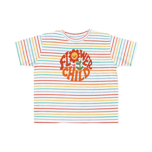 Toddler Flower Child Tee, Kid's T-Shirt, Summer Outfit, Gift for Girls, Colorful Striped Shirt