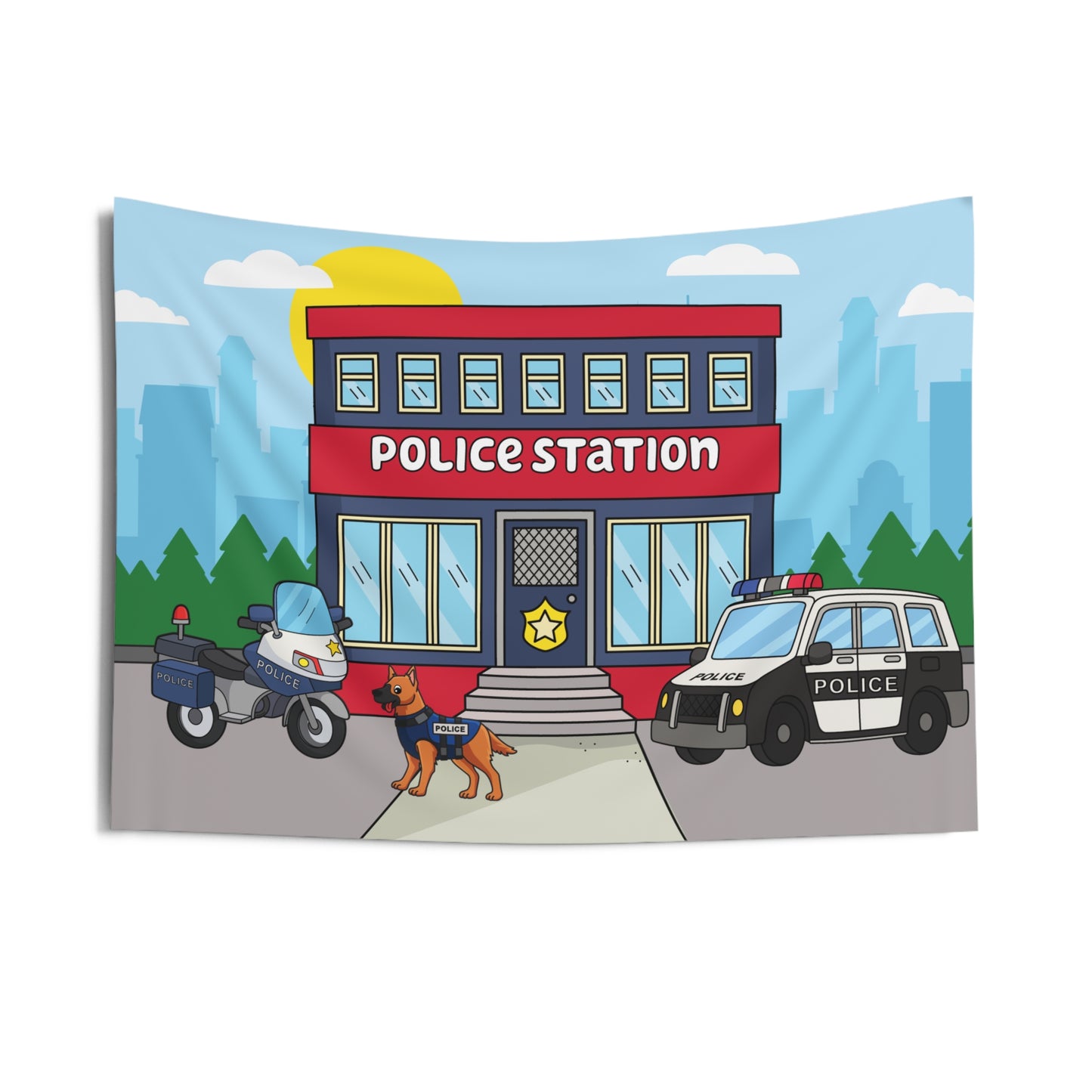 Pretend Play Police Station Backdrop for Kids – Dramatic Play Scene
