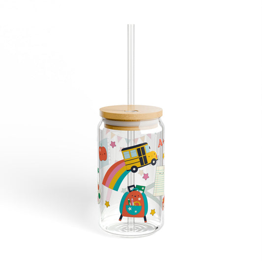 Colorful Back to School Sipper Glass
