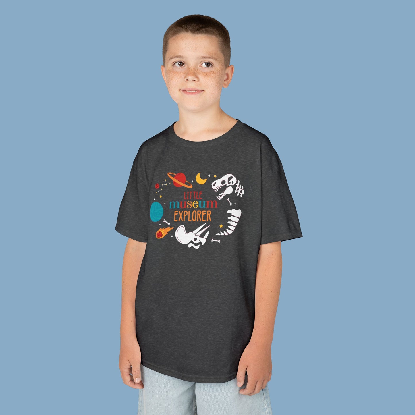 Kids Tee - "Little Museum Explorer" Dinosaur & Space Fossil Graphic