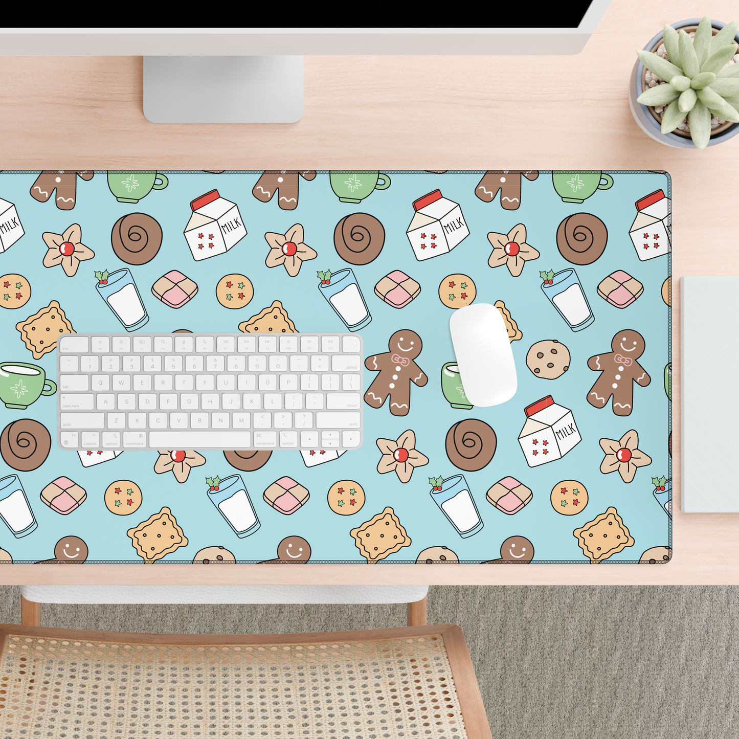 Christmas Cookies Desk Mat - Snow Blue