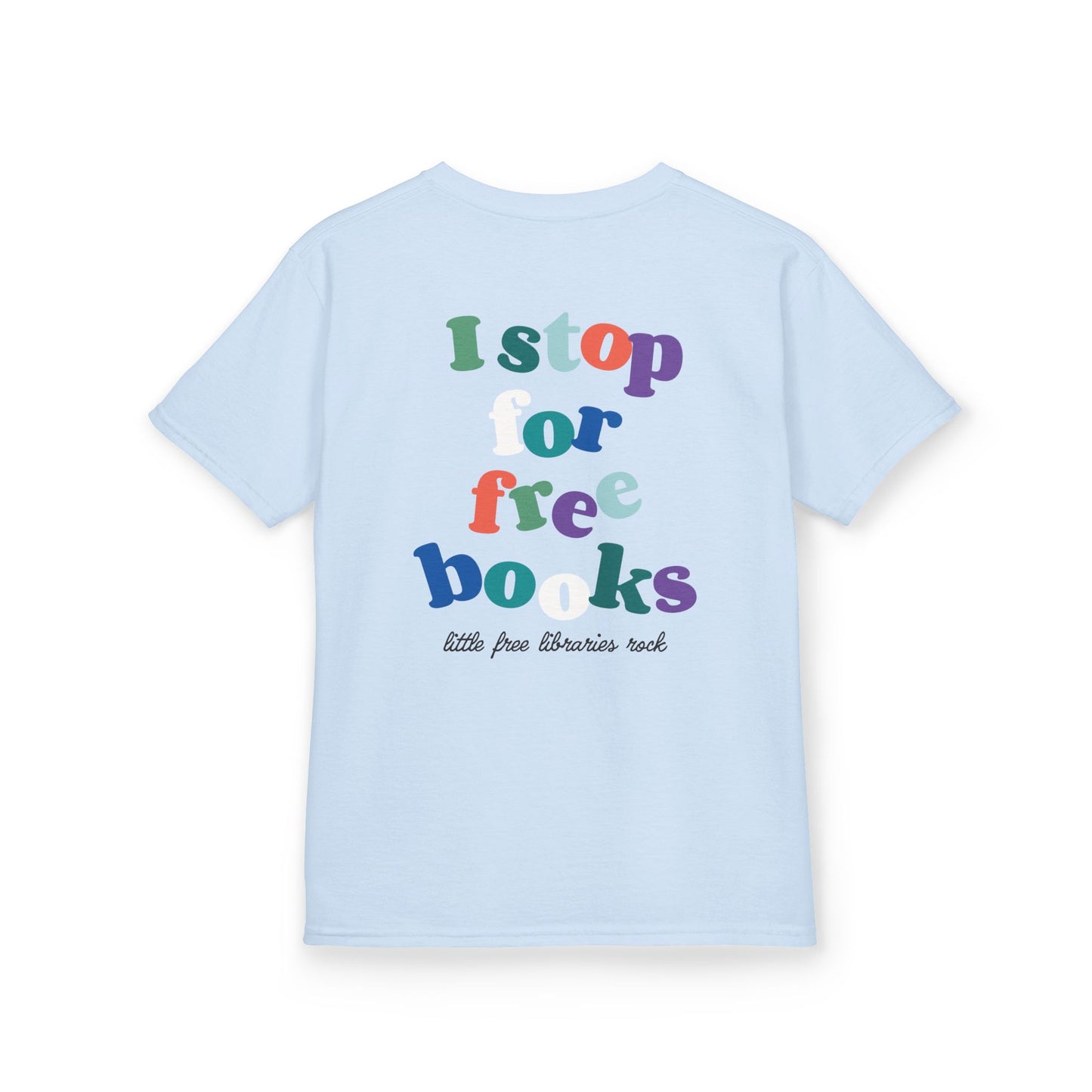 Kids T‑Shirt — "I Stop for Free Books" Colorful Library Lover Tee