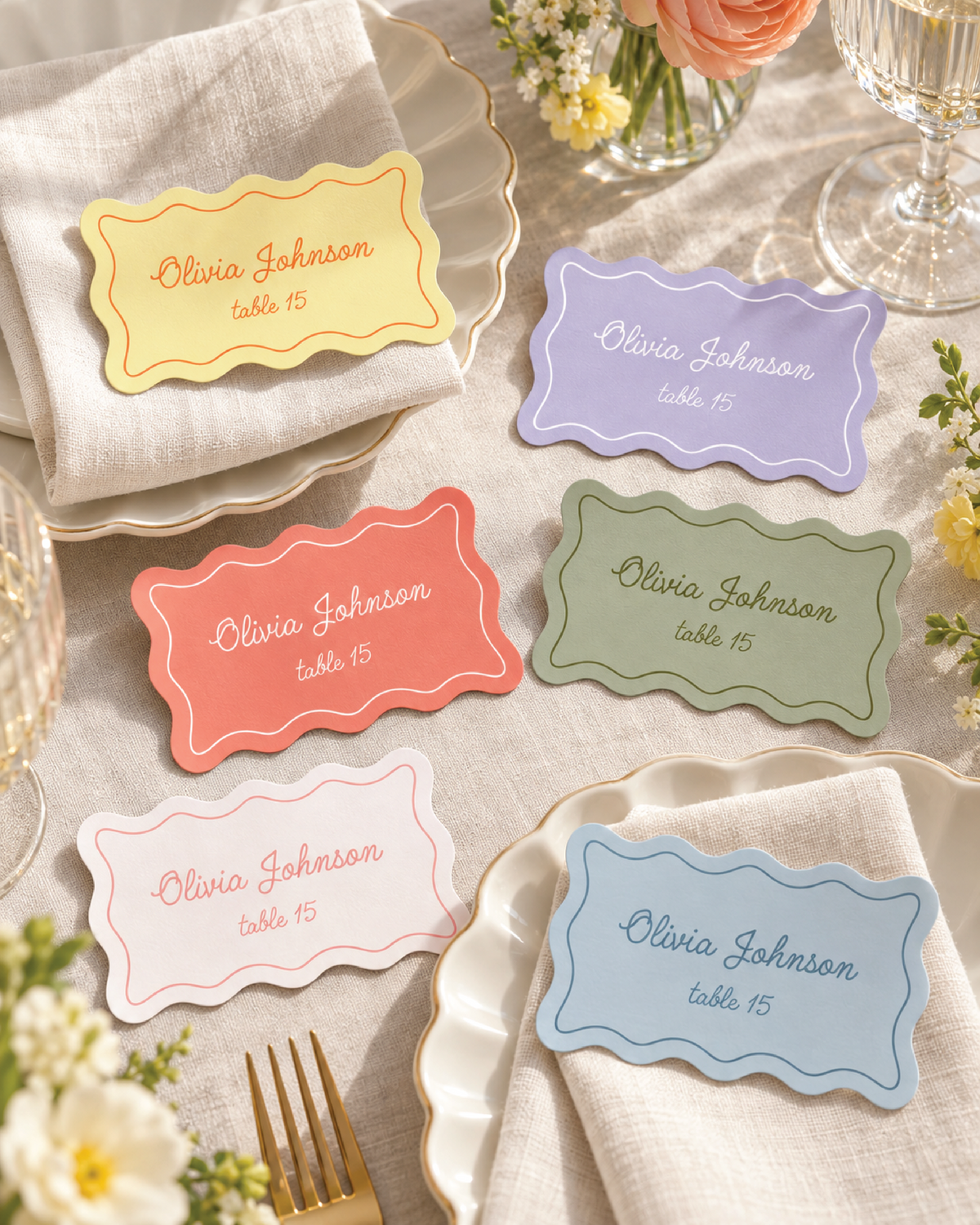 Wavy Rectangle Place Cards - Printed and Die-Cut