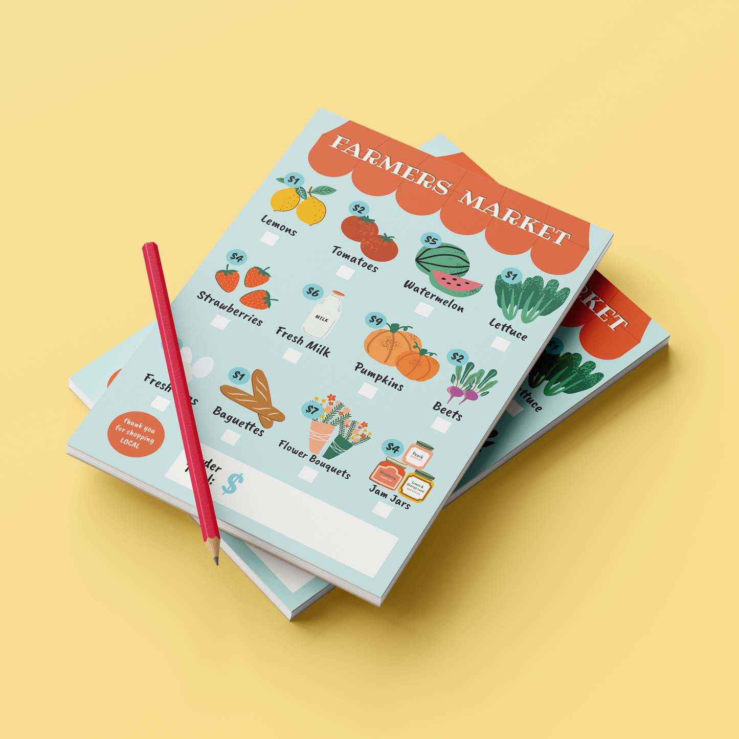 Farmer's Market Pretend Play Notepad