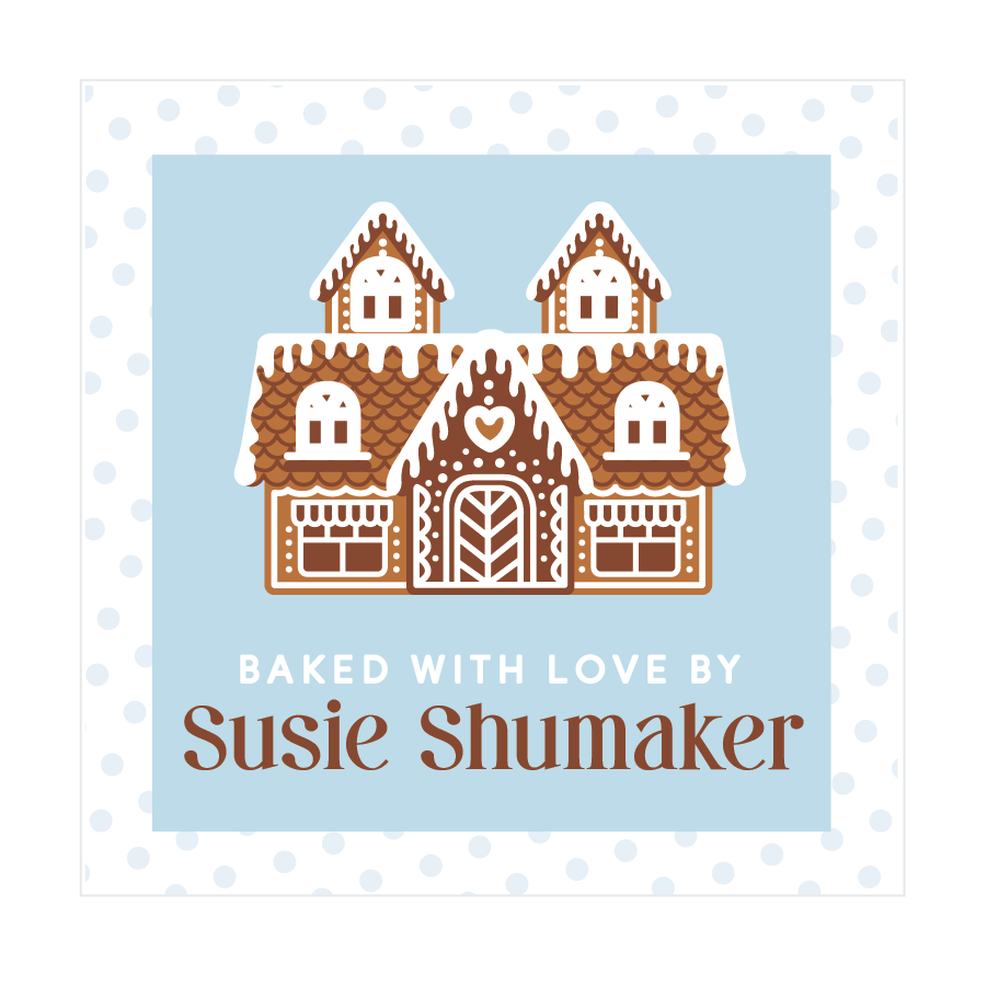 Baked with Love Gingerbread House Tags - Blue