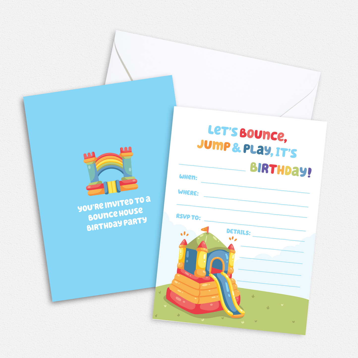 Bounce House Birthday Party Invitation - Custom OR Fill-in-the-Blank - Set of 12