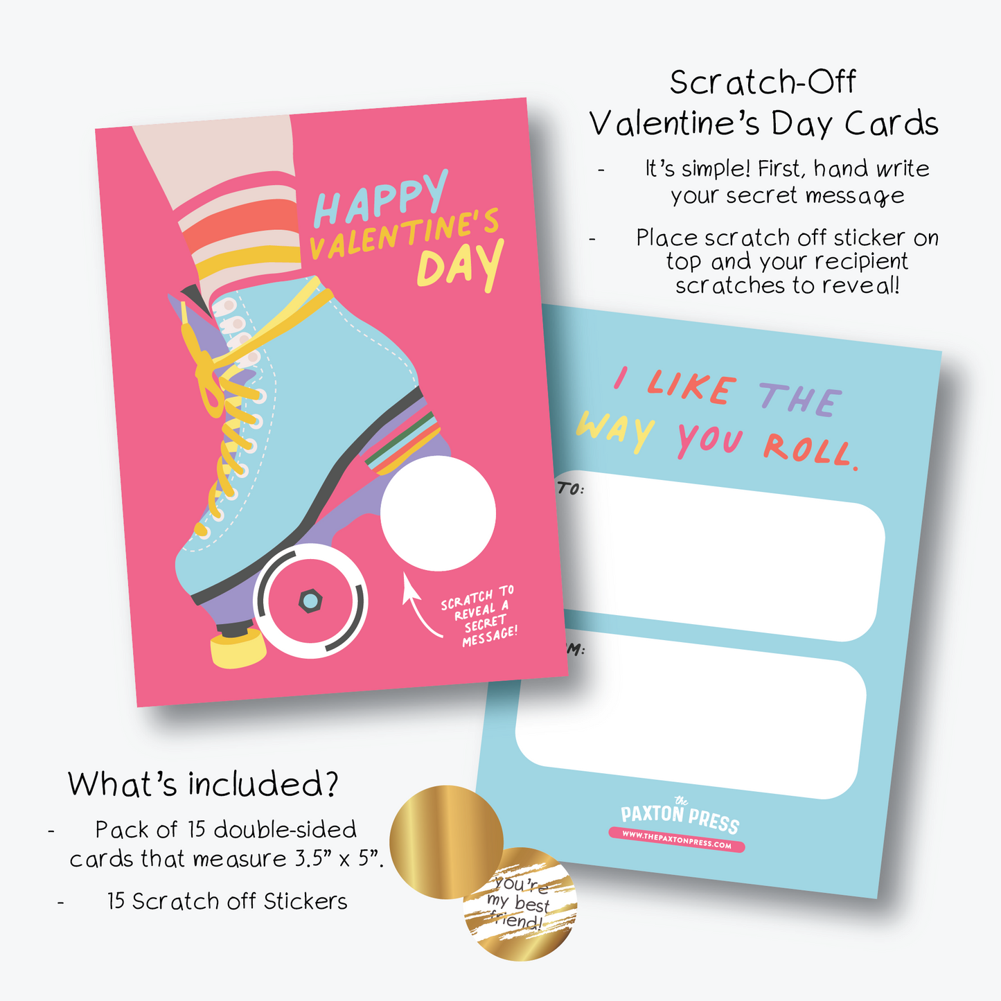 Roller Skating Retro Scratch-Off Class Valentines