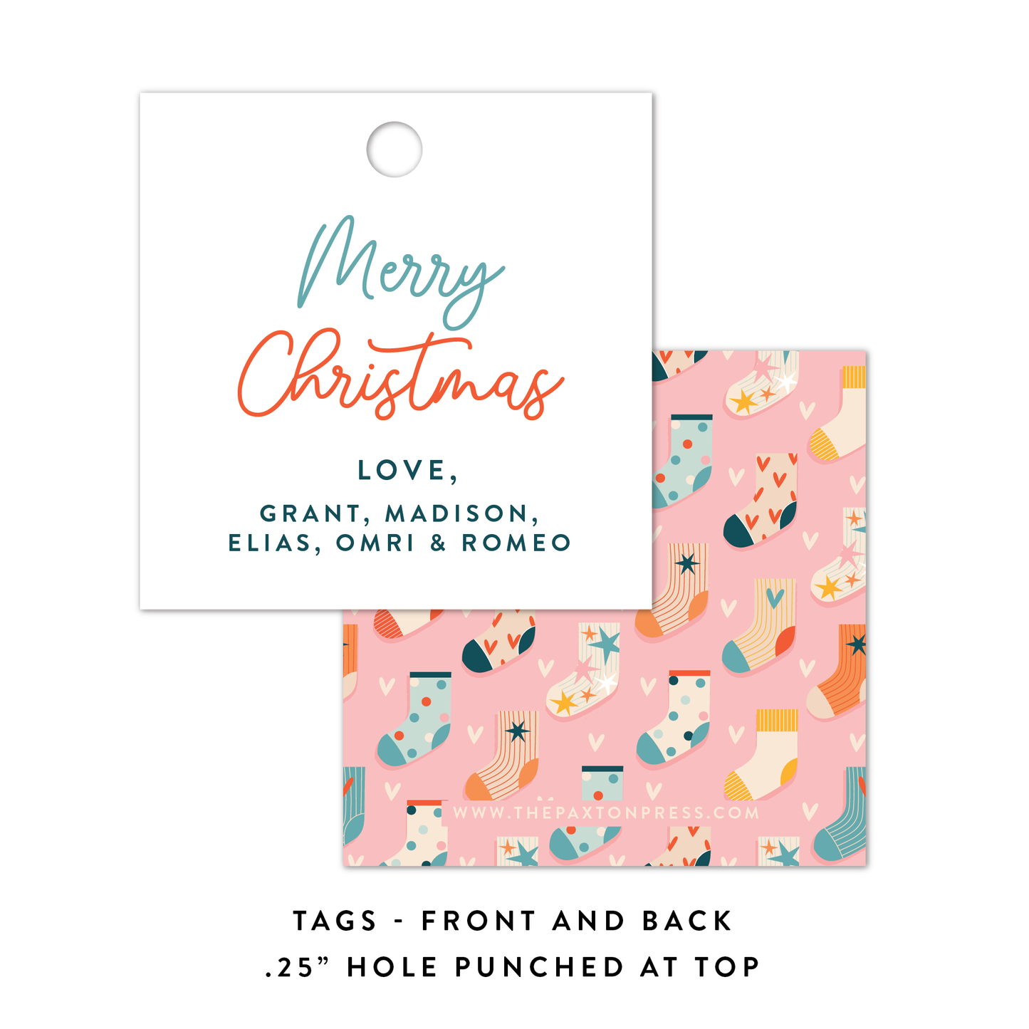 Pink Stockings Merry Christmas Favor Tags or Stickers