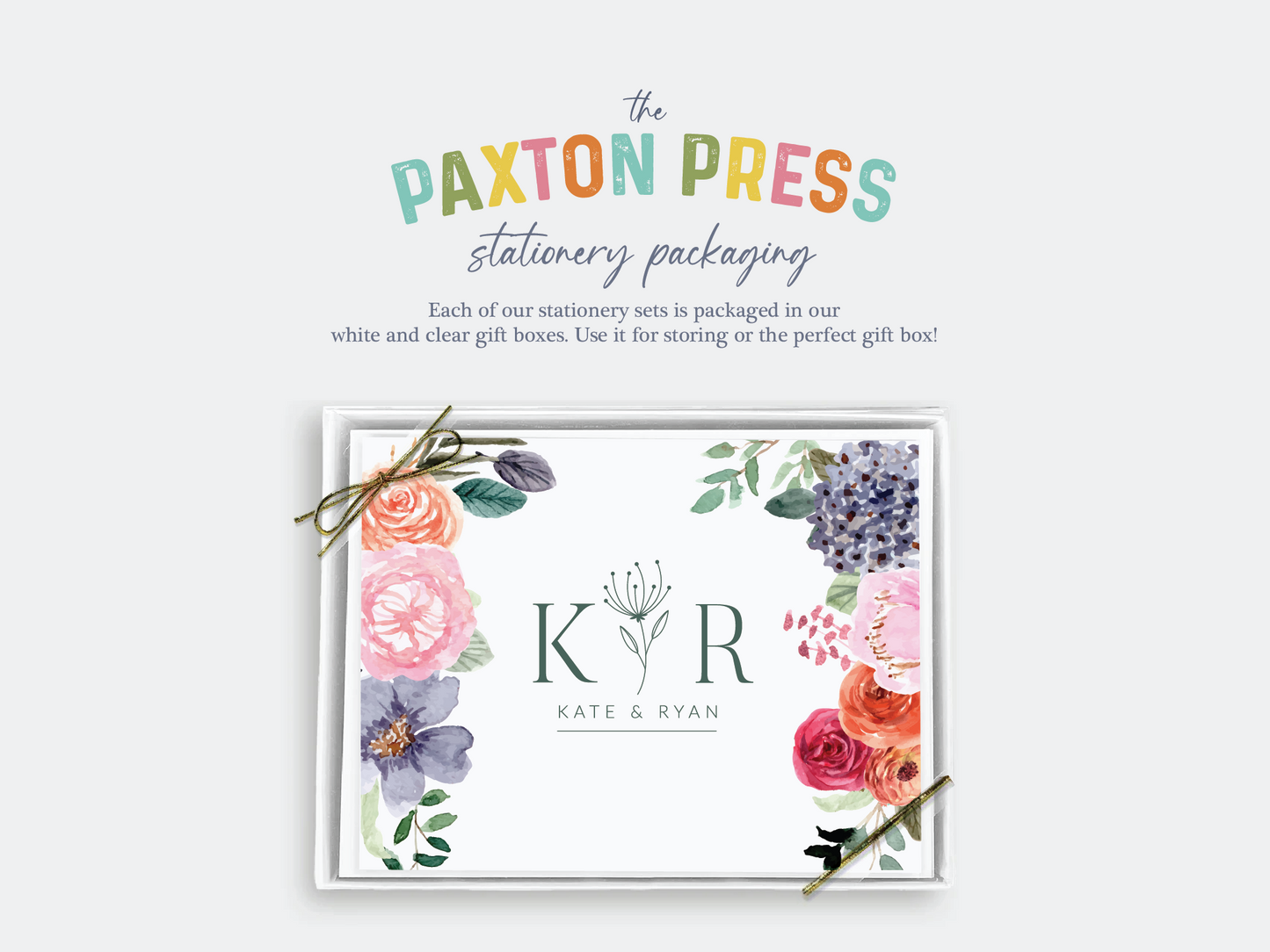 Colorful Floral Monogram Personalized Stationery Set of 12