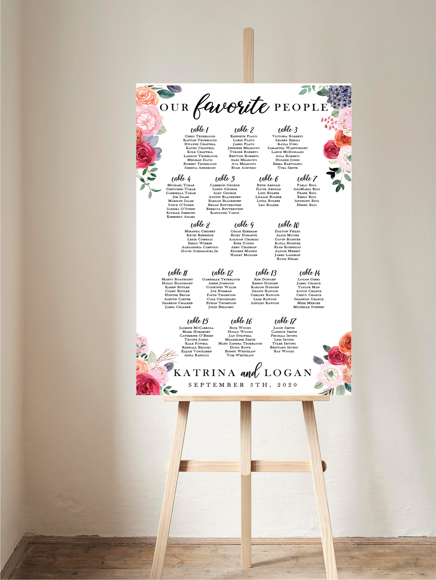 Colorful Watercolor Floral Seating Chart
