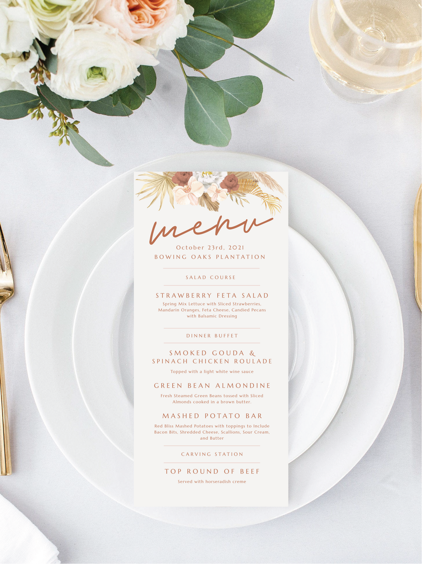 Boho Beach Dried Palms Menu/Program