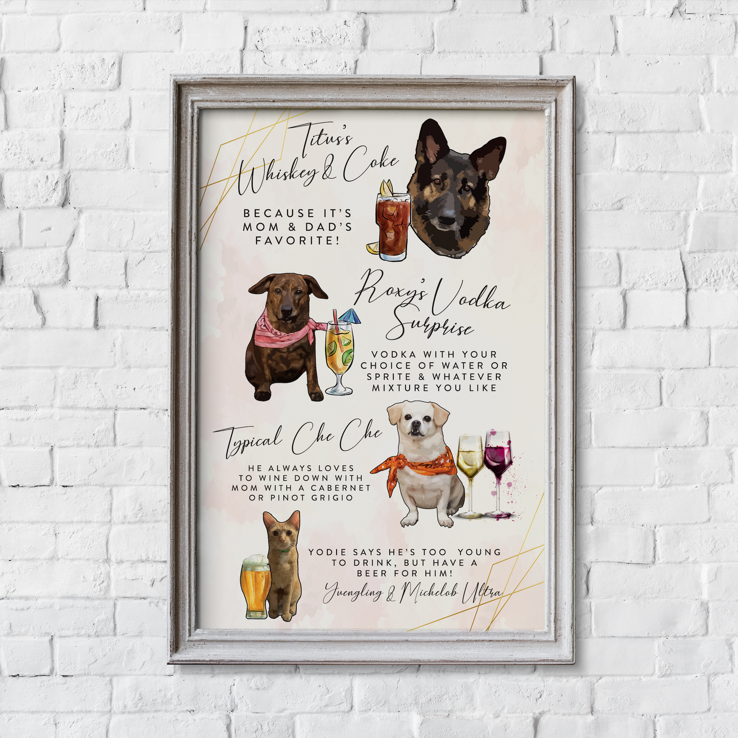 Signature Cocktails Wedding Pet Bar Sign 8.5" x 14"