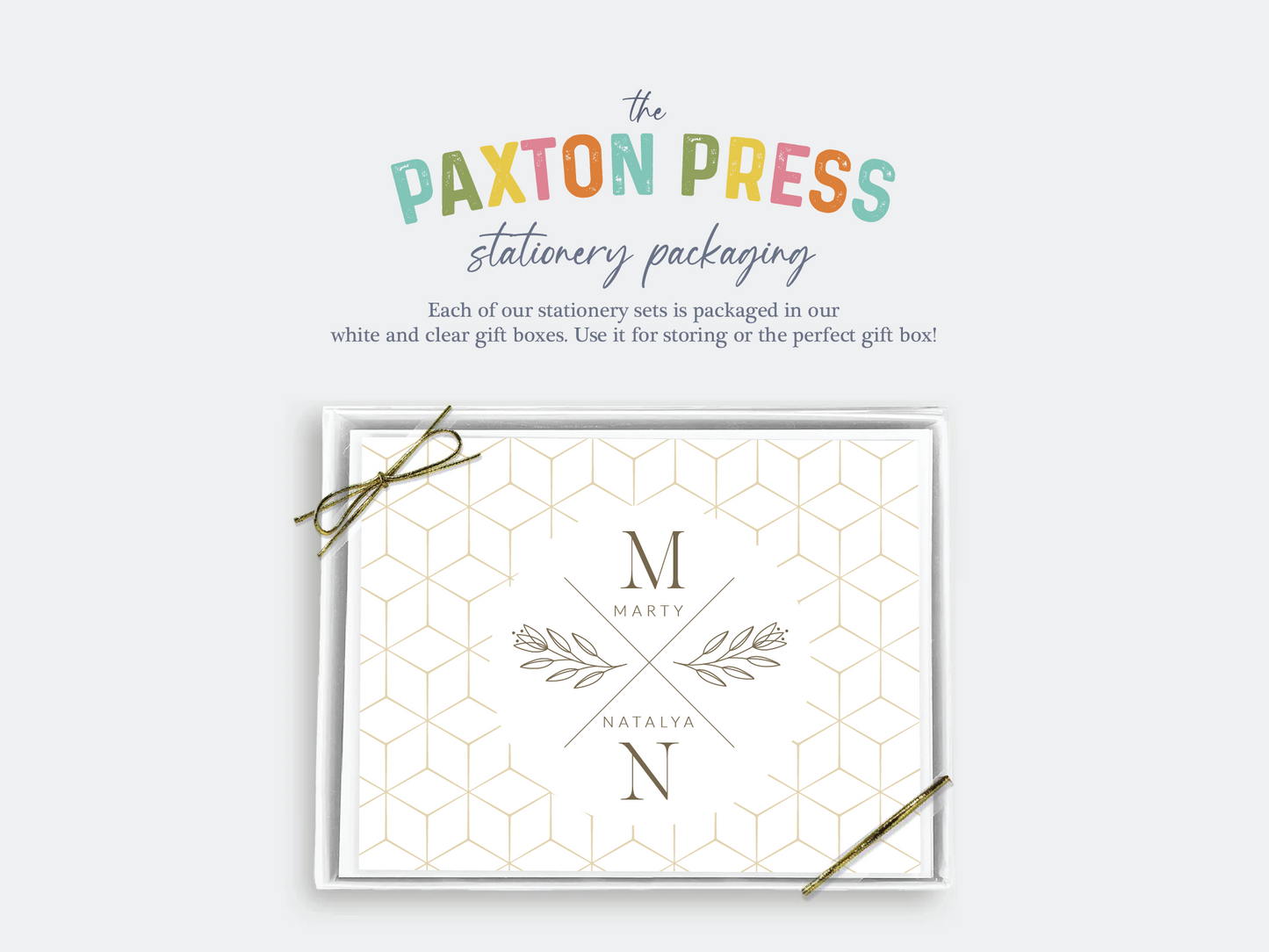 Geometric Gold Personalized Stationery Set of 12