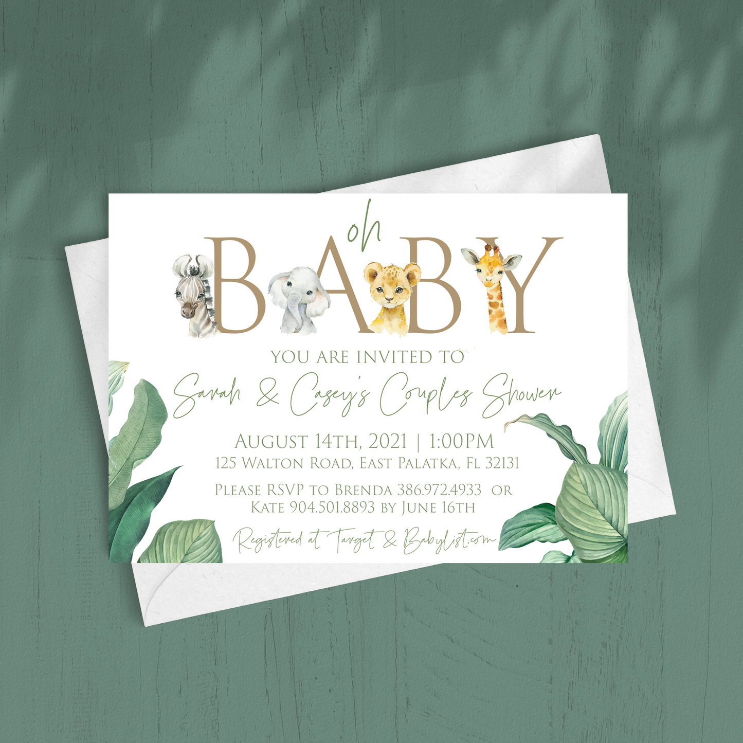 Jungle Animals Baby Shower Invitation