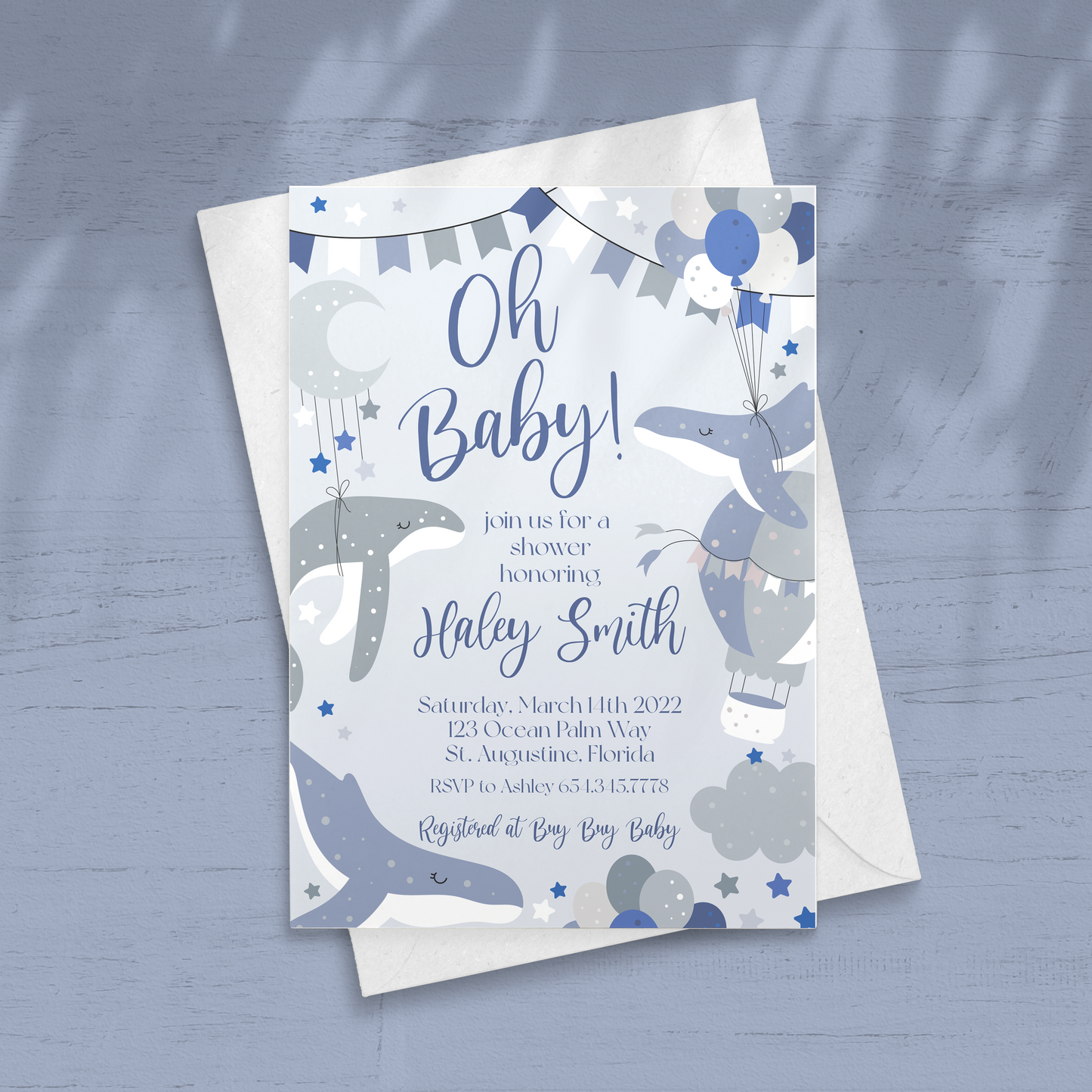 Ocean Whale & Hot Air Balloon Baby Shower Invitation