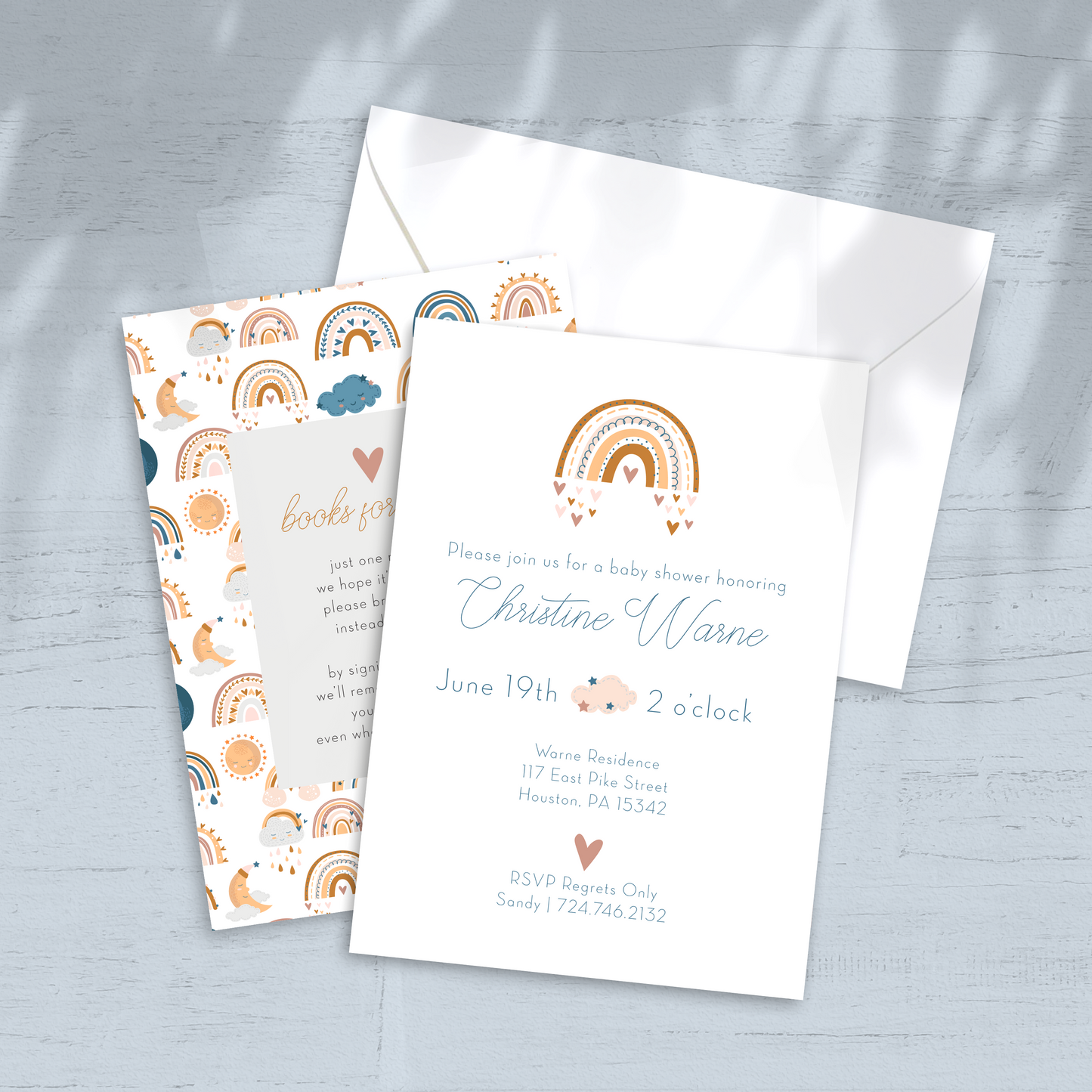 Rainbow Hearts Baby Shower Invitation
