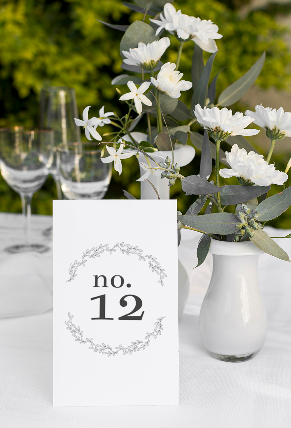 Simple Black and White Wreath Tented Table Numbers