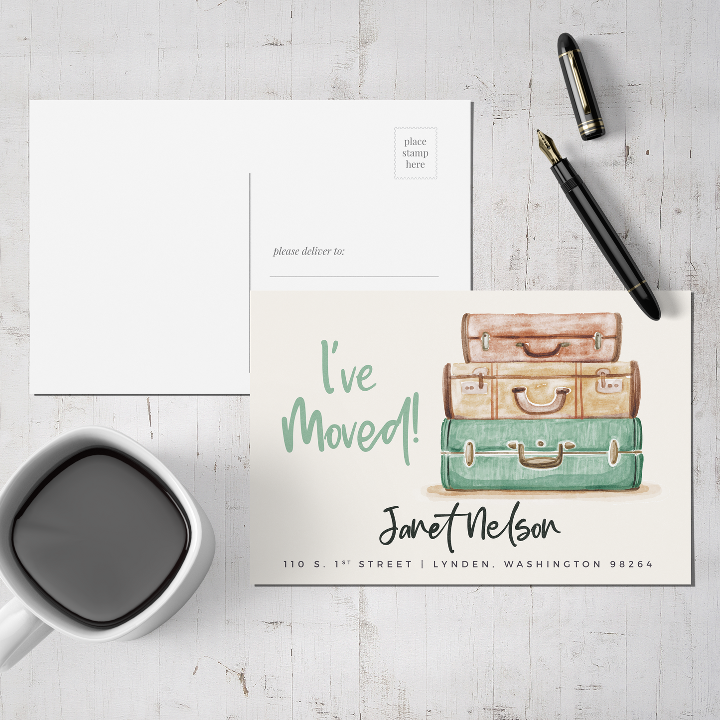 I've Moved Vintage Suitcase Post Card (Set of 50)