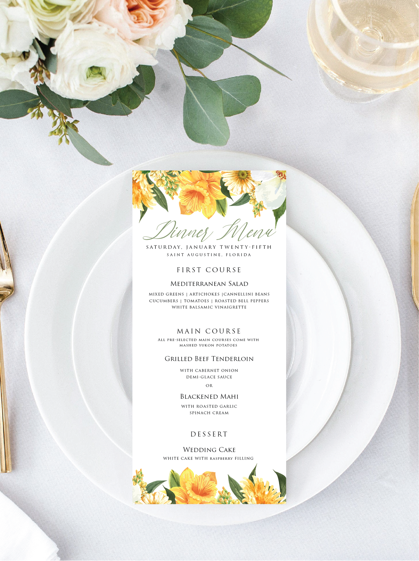 Yellow Daffodils Spring Menu/Program