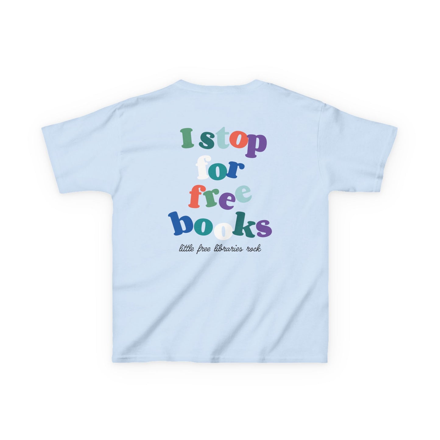 Kids T‑Shirt — "I Stop for Free Books" Colorful Library Lover Tee