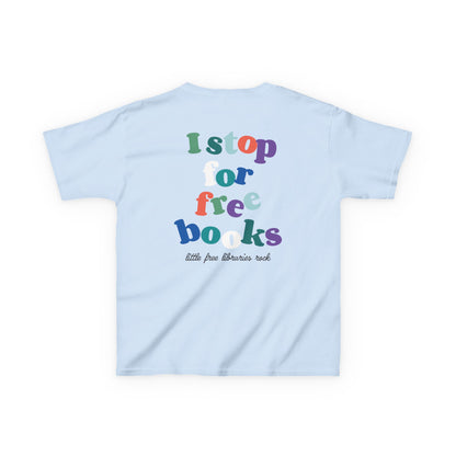 Kids T‑Shirt — "I Stop for Free Books" Colorful Library Lover Tee