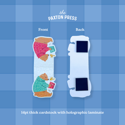 Cute Bear Reading Holographic Magnetic Bookmark