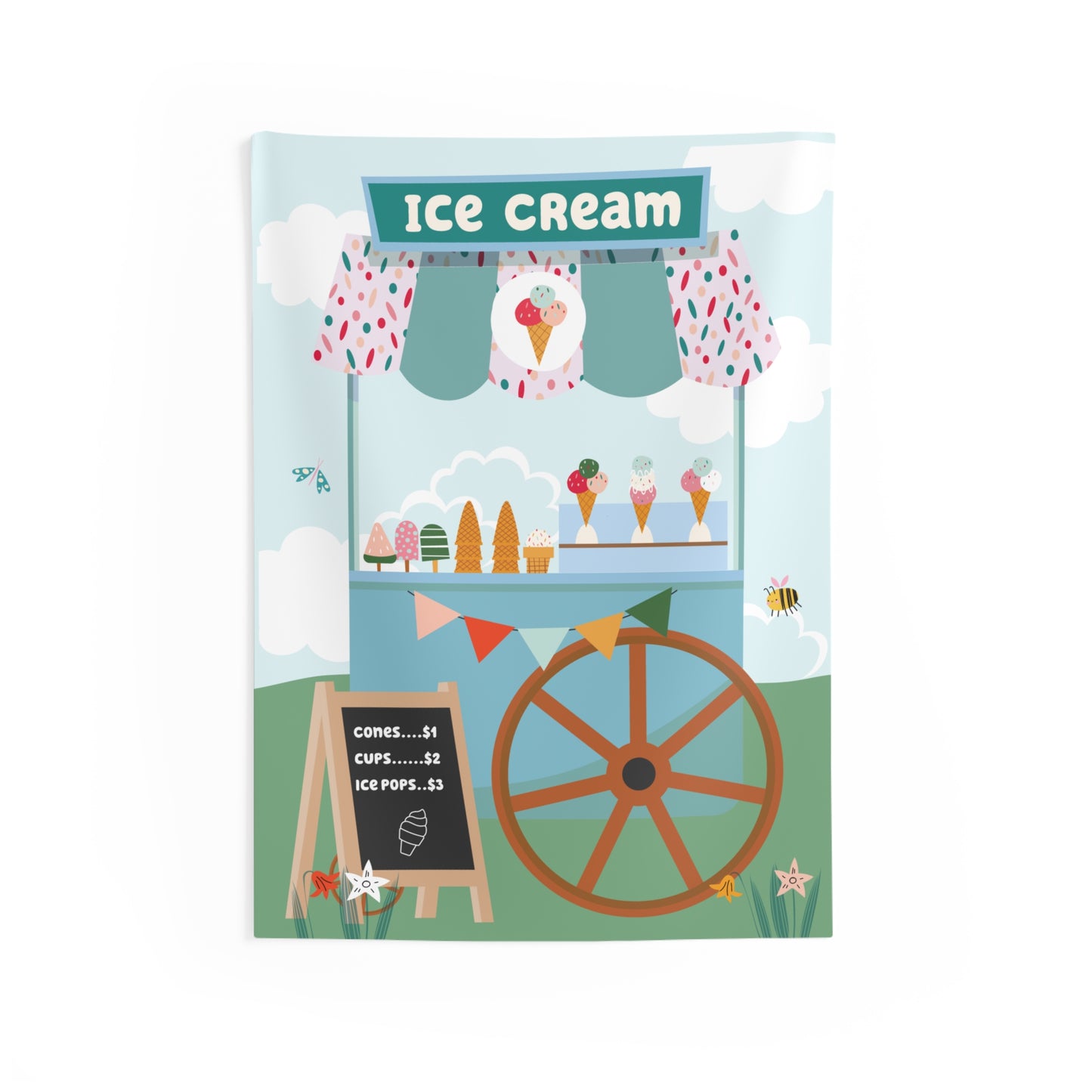Pretend Play Ice Cream Shop Backdrop for Kids – Dramatic Play Scene 36" x 26"