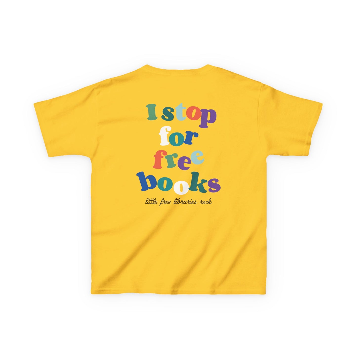 Kids T‑Shirt — "I Stop for Free Books" Colorful Library Lover Tee