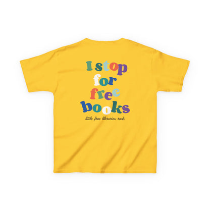 Kids T‑Shirt — "I Stop for Free Books" Colorful Library Lover Tee