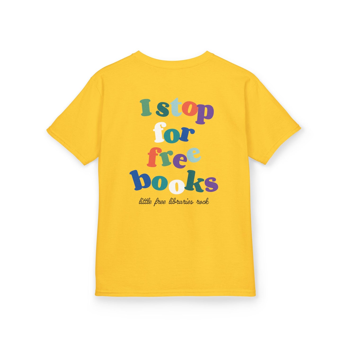 Kids T‑Shirt — "I Stop for Free Books" Colorful Library Lover Tee