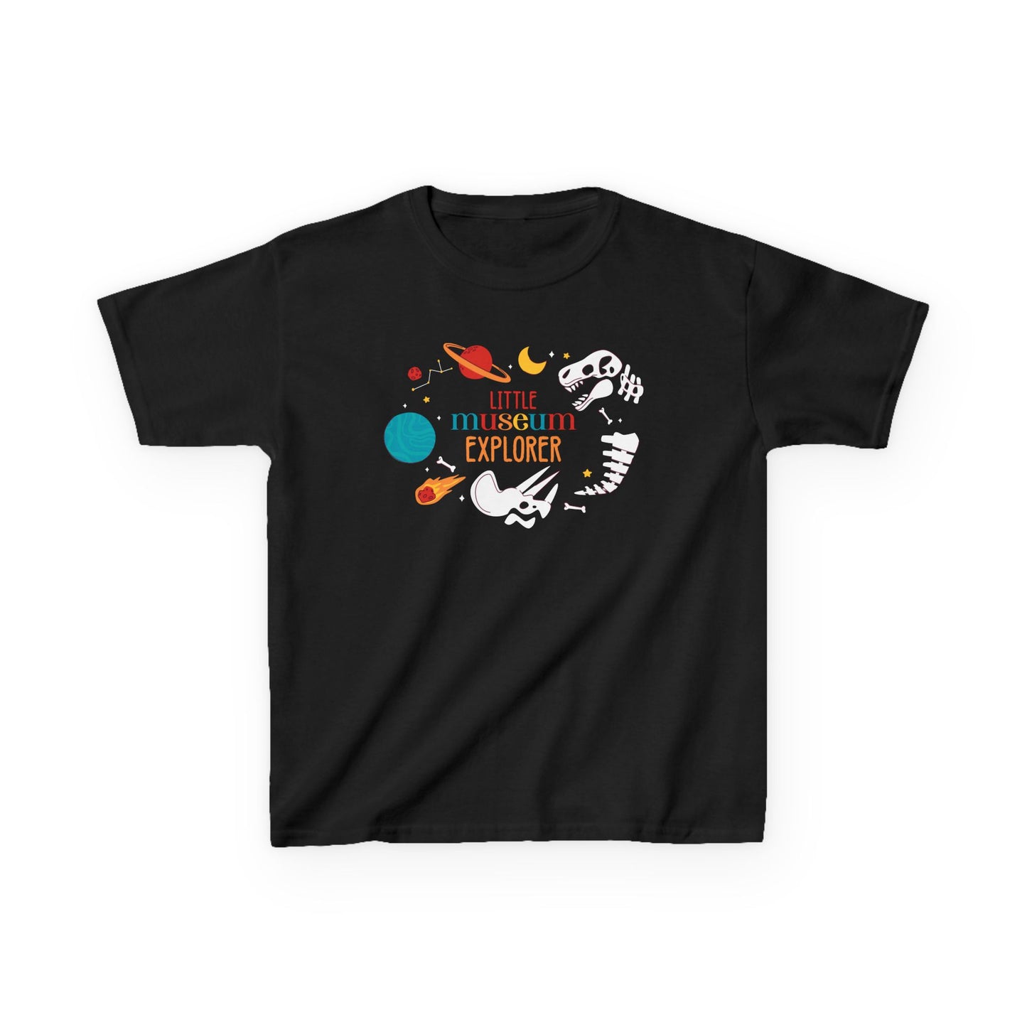 Kids Tee - "Little Museum Explorer" Dinosaur & Space Fossil Graphic