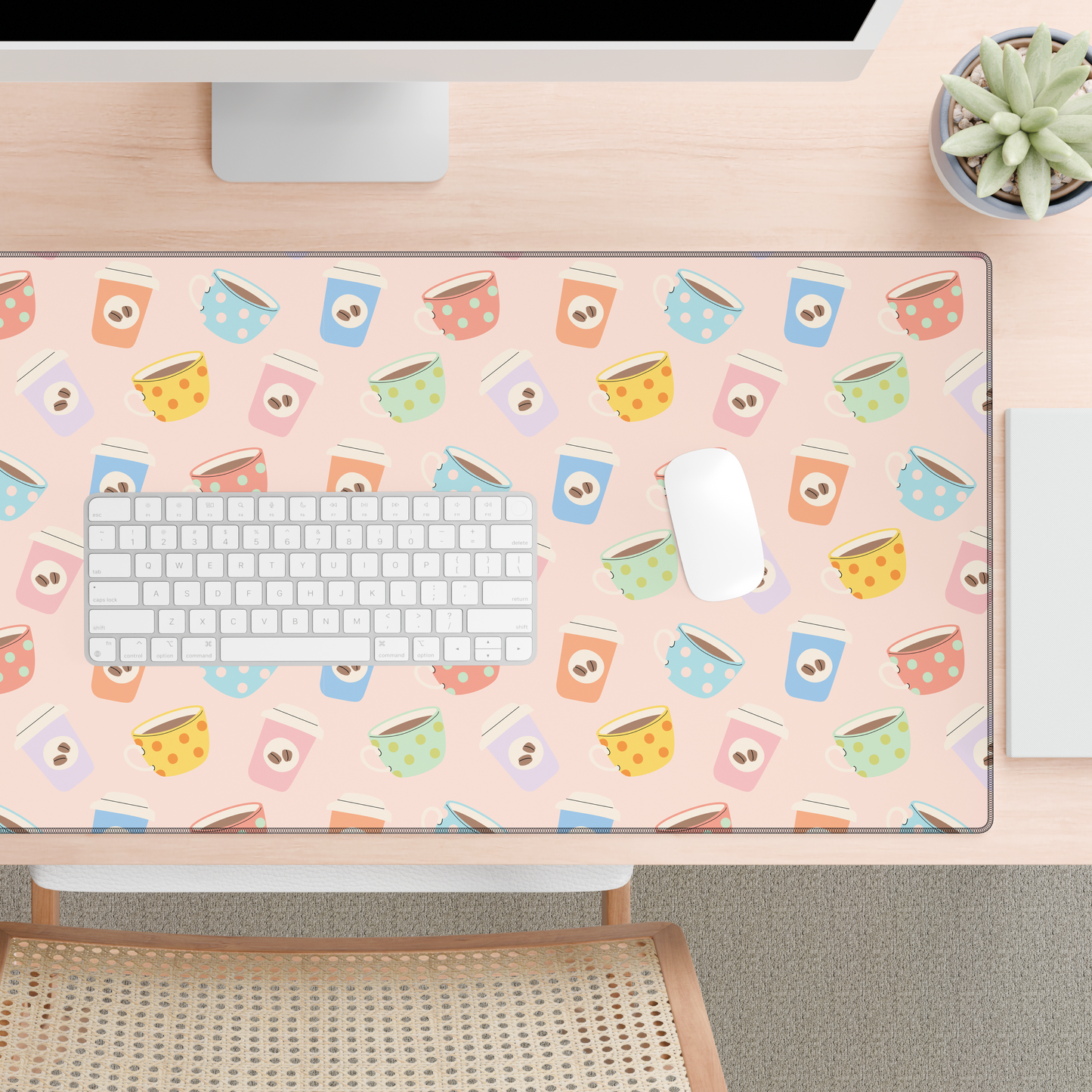 Pastel Coffee Pattern Desk Mat