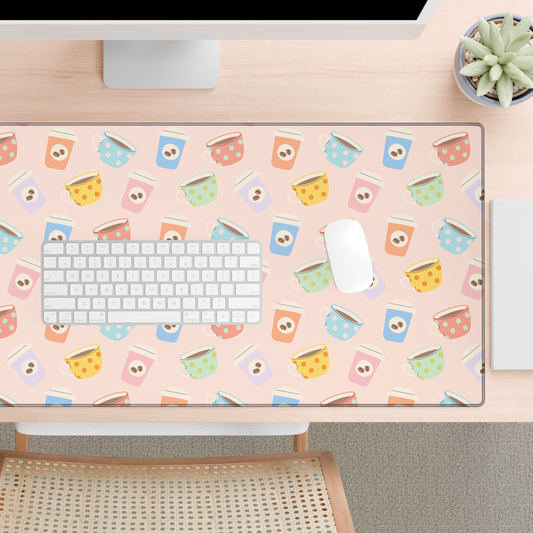 Pastel Coffee Pattern Desk Mat
