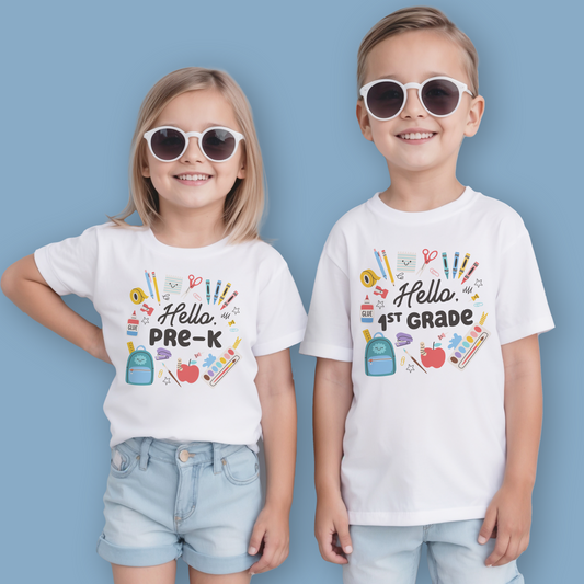 Back-to-School Youth Tee - Hello Custom Personalized Grade Shirt, Kids Apparel
