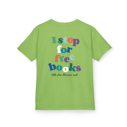 Kids T‑Shirt — "I Stop for Free Books" Colorful Library Lover Tee
