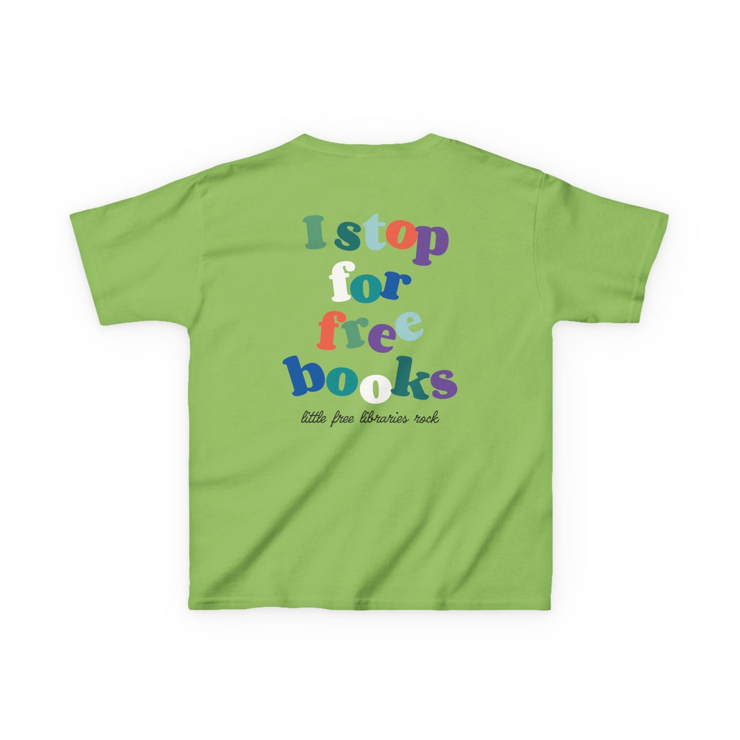 Kids T‑Shirt — "I Stop for Free Books" Colorful Library Lover Tee