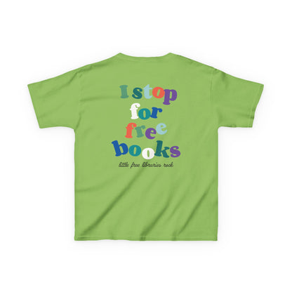 Kids T‑Shirt — "I Stop for Free Books" Colorful Library Lover Tee