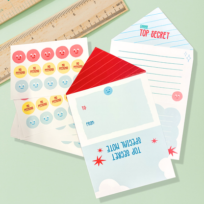 Kids Top Secret Fold Up Letter Set of 12 - Cute Notes & Stickers