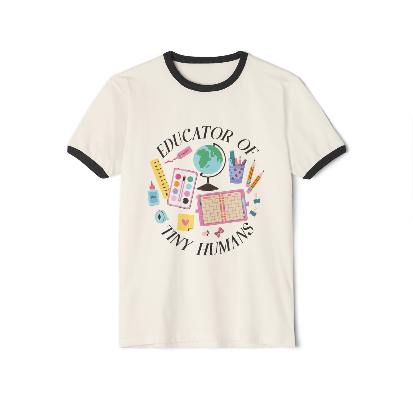 Educator of Tiny Humans Cotton Ringer T-Shirt, Teacher Gift, Classroom Apparel, Back to School Tee