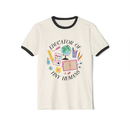 Educator of Tiny Humans Cotton Ringer T-Shirt, Teacher Gift, Classroom Apparel, Back to School Tee