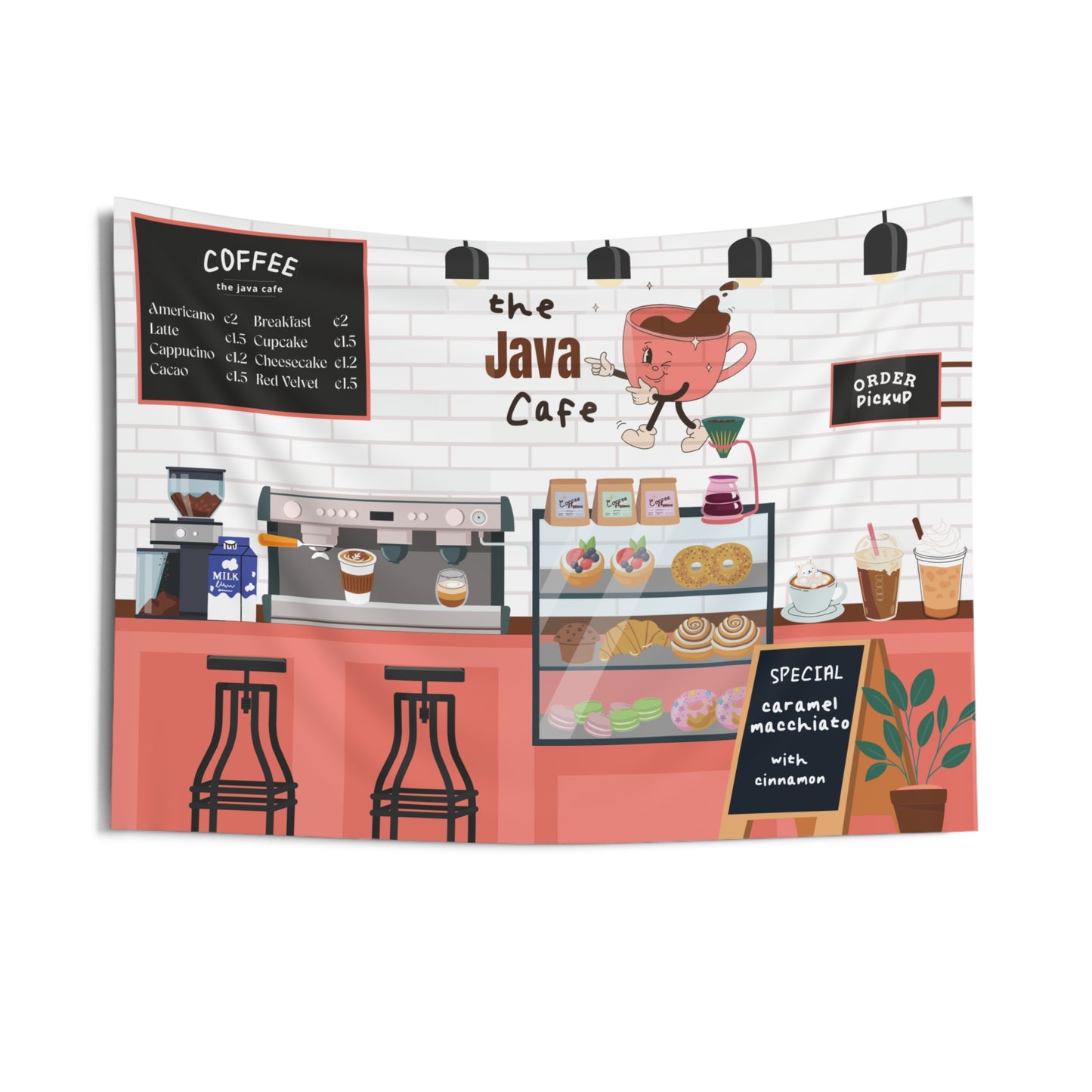Pretend Play Coffee Shop Cafe Backdrop for Kids – Dramatic Play Scene 36" x 26"