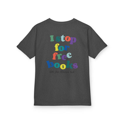 Kids T‑Shirt — "I Stop for Free Books" Colorful Library Lover Tee