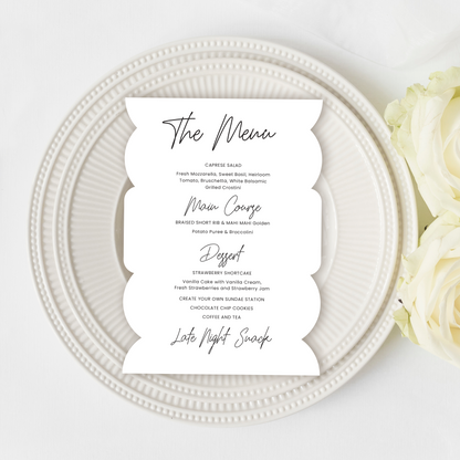 Modern Shaped Wedding or Shower Menu Card