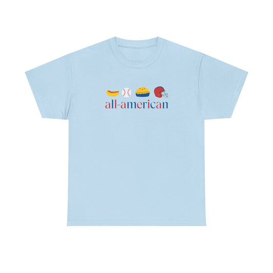 All-American Unisex Heavy Cotton Tee, 4th of July Shirt, Sports Fan Shirt, BBQ Outfit, Patriotic Gift, Summer Apparel