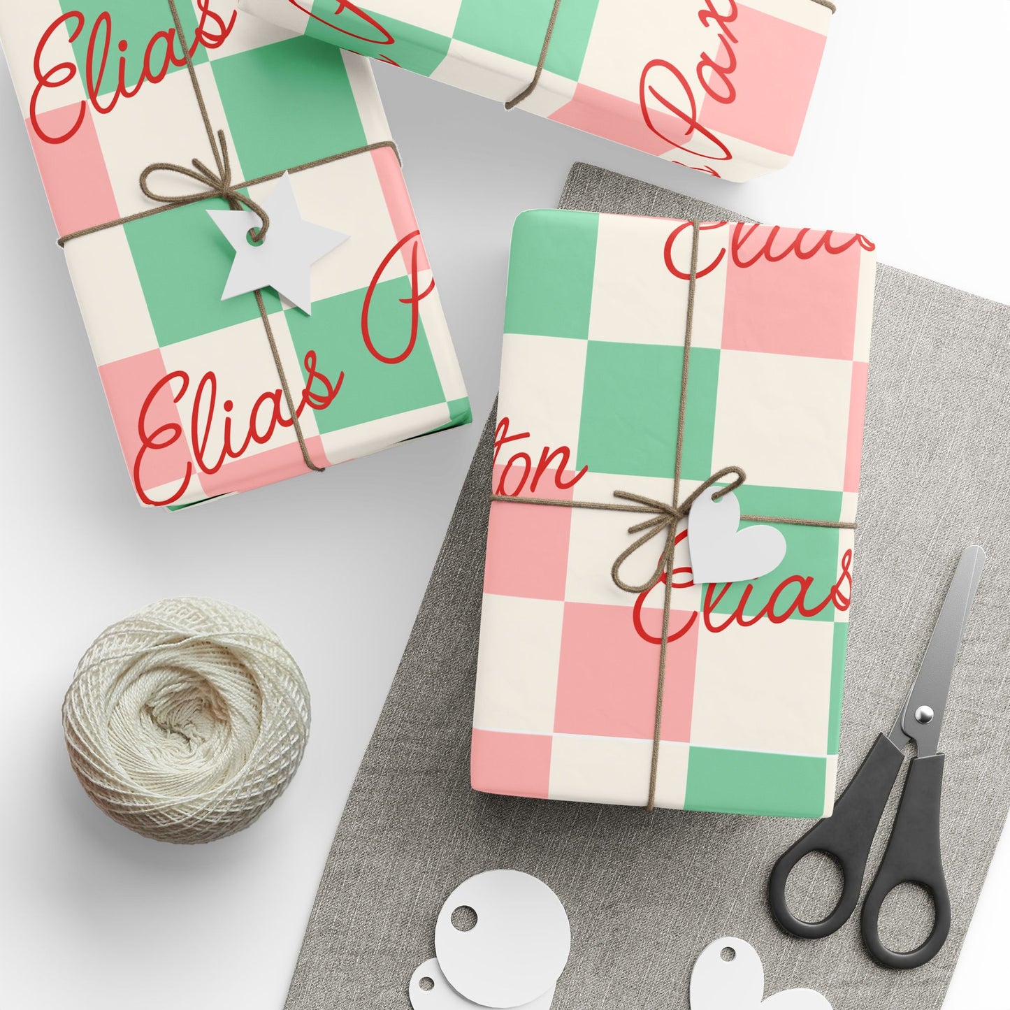 Checkerboard Custom Name Christmas Wrapping Paper