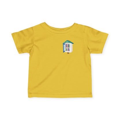 Infant Tee — "I Stop for Free Books" Colorful Bookmobile Graphic Baby Shirt