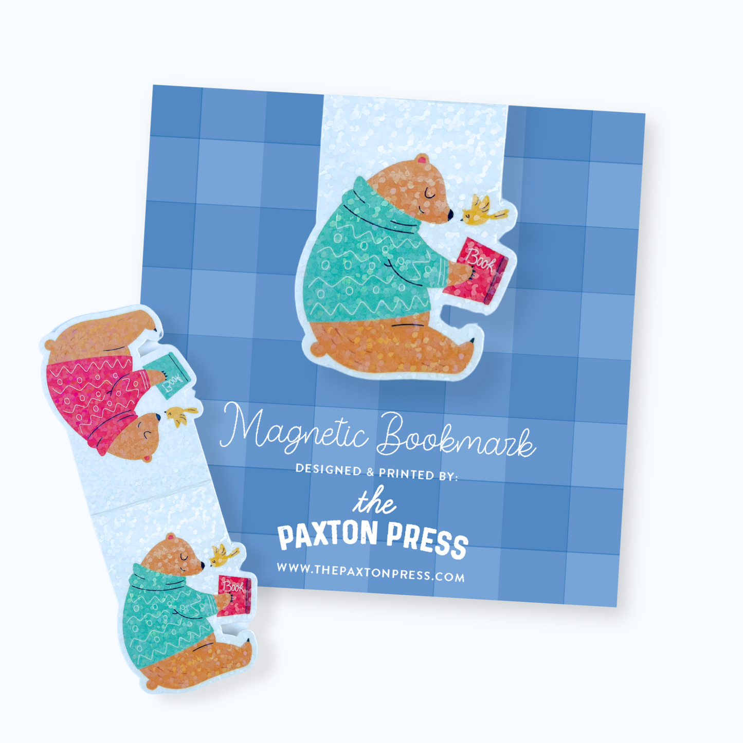Cute Bear Reading Holographic Magnetic Bookmark