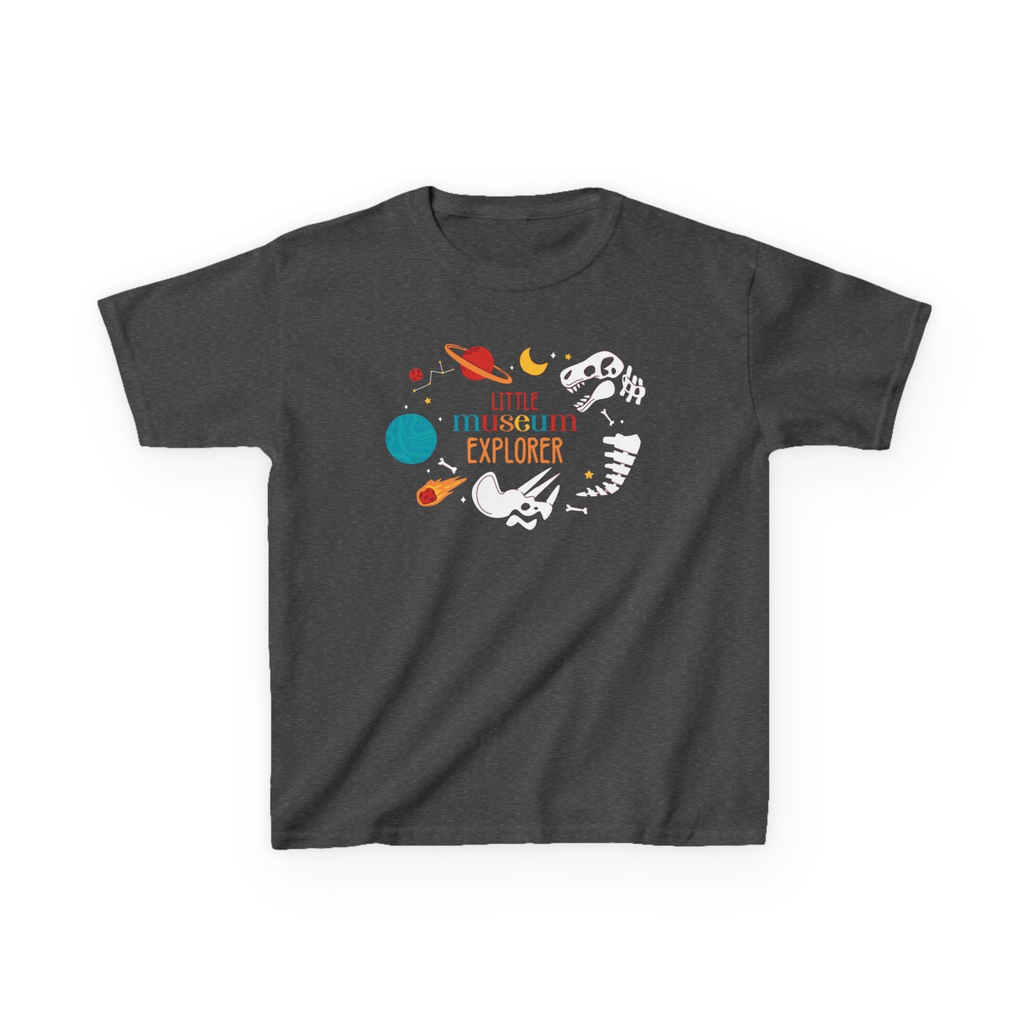 Kids Tee - "Little Museum Explorer" Dinosaur & Space Fossil Graphic