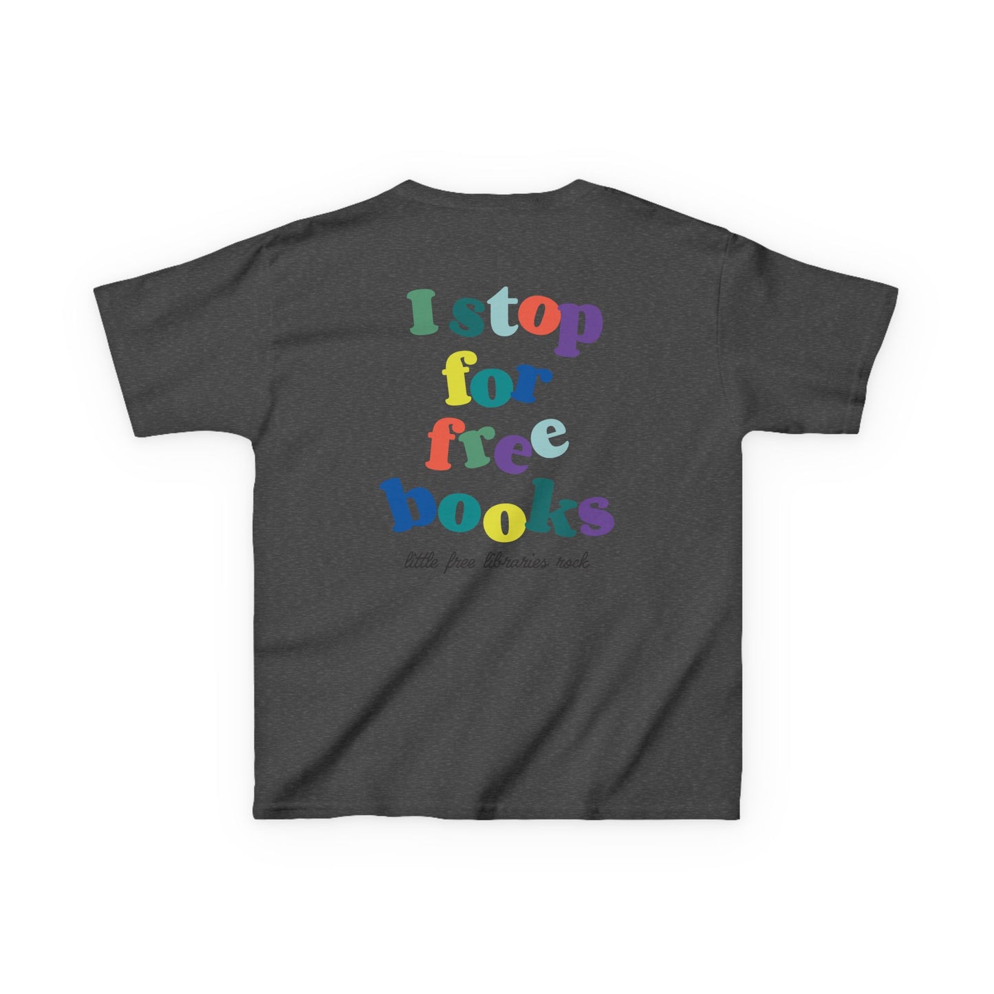 Kids T‑Shirt — "I Stop for Free Books" Colorful Library Lover Tee
