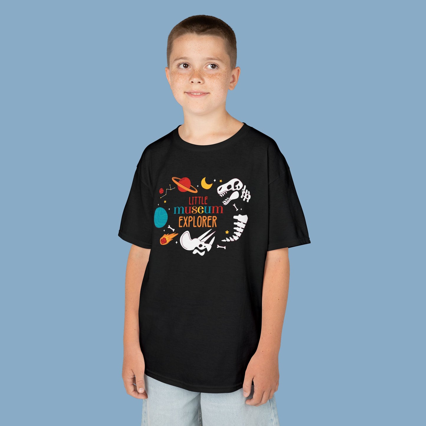 Kids Tee - "Little Museum Explorer" Dinosaur & Space Fossil Graphic